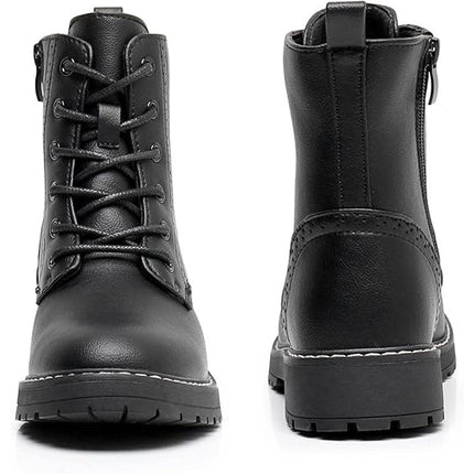Apakowa Girls Size 5 Black Faux Leather Combat Boots Side Zipper Ankle Booties