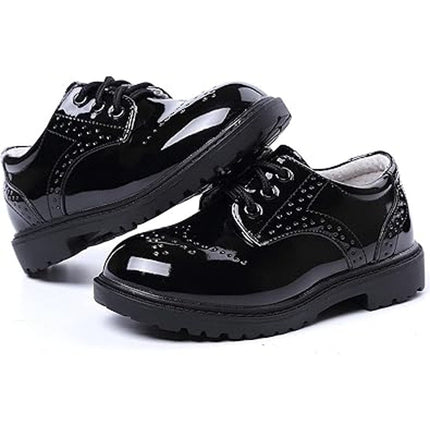 Dadawen Little Boys Size 1.5 Black Lace Up Faux Leather Oxford Dress Shoes