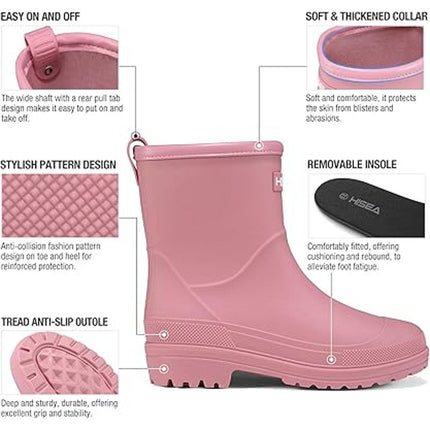 Hisea Women Size 7 Pink Pull On Waterproof Faux Rubber Short Non Slip Rain Boots