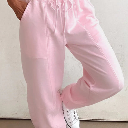 Lilac Tie Elastic Waist Solid Color Patchwork Jogger Pants