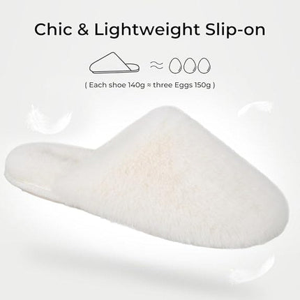 Snug Leaves Women's Size 5/6 White Slide On Fuzzy Memory Foam House Slippers