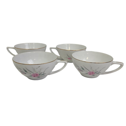 Set of 4 Vintage Golden Rose Flower Gold Rim Fine China Japan Teacups Saucers