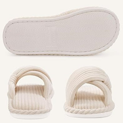 Evshine Womens Size 8/9 Cream Soft Corduroy Bow Slide On Open Toe Slipper Shoes