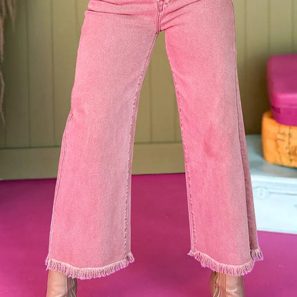 Peach Blossom Acid Washed High Rise Cropped Jeans