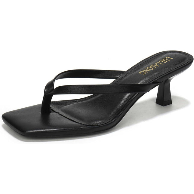 Lullasong Womens Size 6 Black 2" Kitten Heels Open Square Toe Slip On Shoes