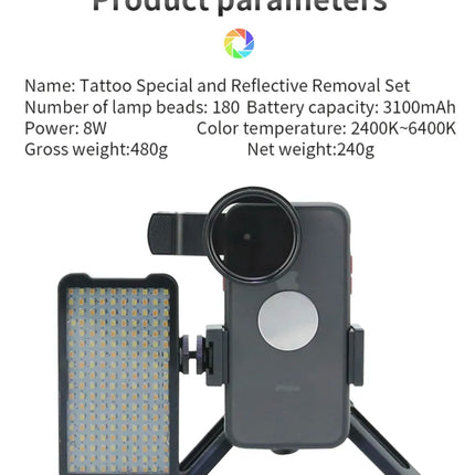 Professional Tattoo Photography Anti-2.0 Glare Kit 180 LED Beads（10W）