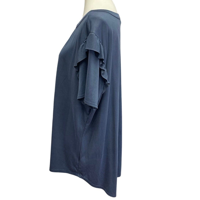 Terra & Sky Womens Plus Size 2X Short Ruffled Sleeve Flowy Keyhole Top Blouse