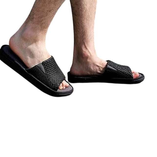 Longbay Mens Size 13-14 Gray Slippers Open Round Toe Slide On House Shoes