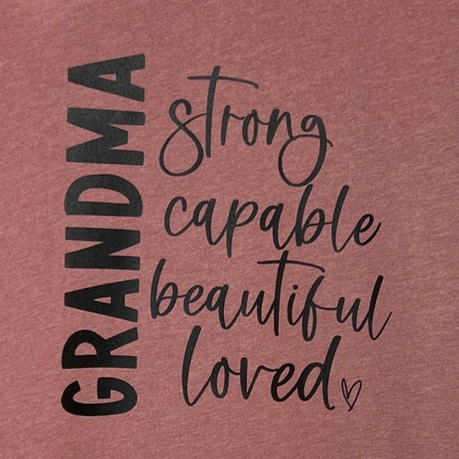 New Hand Printed Womens Medium Grandma Strong Capable Loved Short Sleeve T Shirt