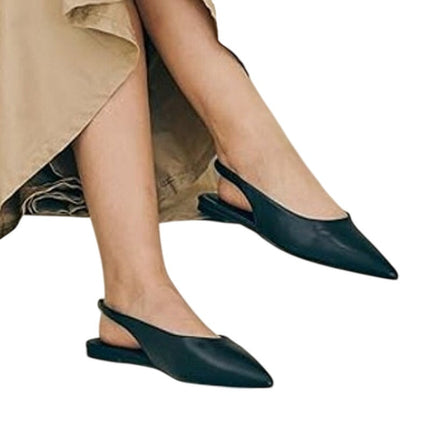 GroupSky Womens Size 7.5 Black Flats Slingback Slide On Closed Pointed Toe Shoes