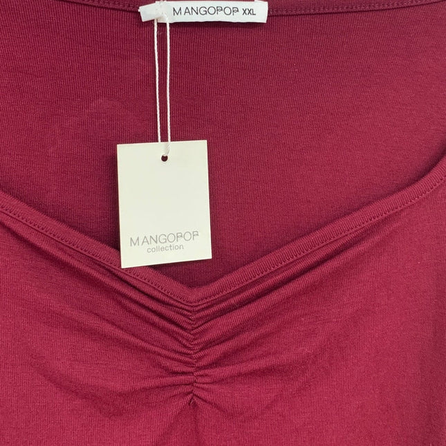 NWT Mangopop Womens XXL Maroon V Neck Long Sleeve Snap Closure Bodysuit