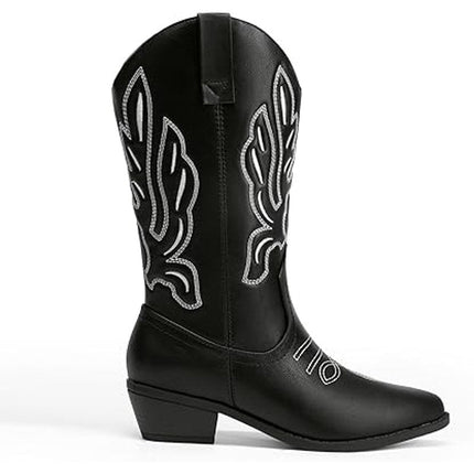 Dream Pairs Womens Size 6.5 Black Faux Leather 2" Heel Cowboy Western Boots