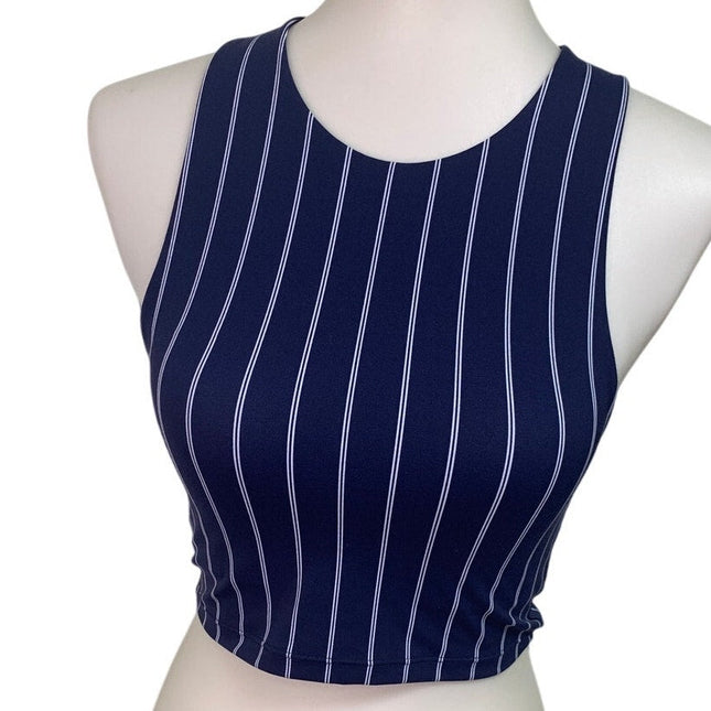 New American Eagle Womens Small Navy Blue Striped Athletic Sports Bra Top