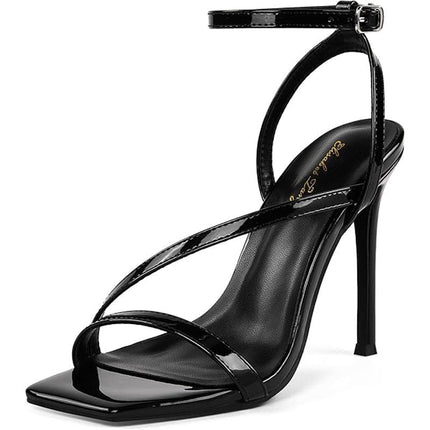 Elisabet Tang Womens Size 8 Black 4.25" Heels Open Square Toe Ankle Strap Shoes