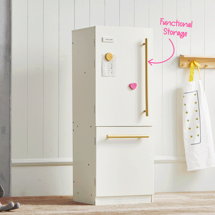Tiny Land® Play Kitchen Accessories – Play Kitchen Fridge: Wooden Cabinet Refrigerator for Kids