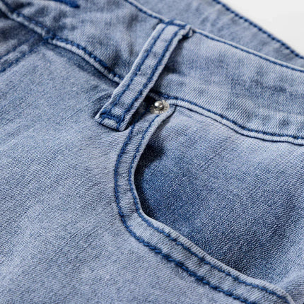 Beau Blue Button Zip High Waist Flared Hem Jeans