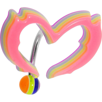 Light Pink Acrylic Multi Layered Tribal Heart Top Mount Belly Ring