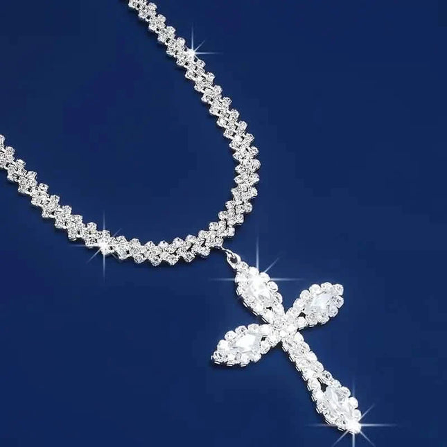 925 Sterling Silver Cross Pendant Necklace with Sparkling Rhinestone Embellishments