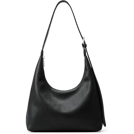 Kalidi Womens Black Faux Leather Adjustable Strap Zipper Close Crescent Tote Bag
