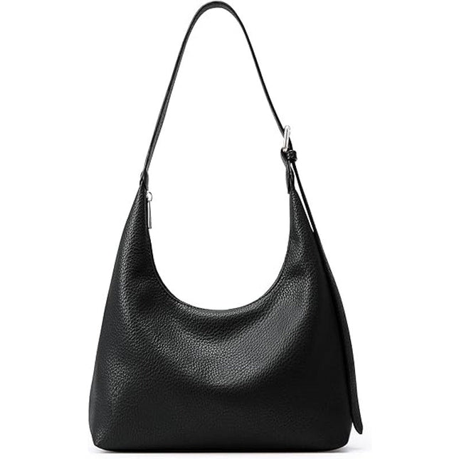 Kalidi Womens Black Faux Leather Adjustable Strap Zipper Close Crescent Tote Bag