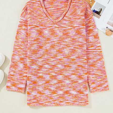 Abstract Pattern Oversized V Neck Drop Shoulder Sweater - Femstylo