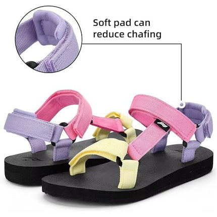 Kids Size 5 Pink Purple Yellow Sandal Open Round Toe Hook Loop Straps Shoes