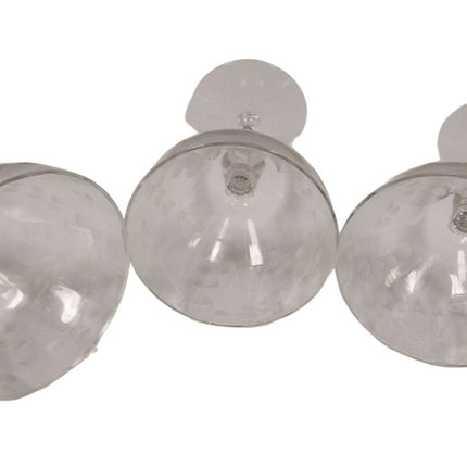 3 Vintage Delicate Glass Polka Dot Leaves Stemmed Drinking Wine Glasses w Chip