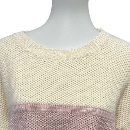 Womens Large Long Sleeve Tri Color Striped 100% Acrylic Knit Pullover Sweater
