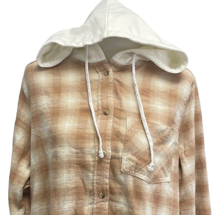New Time and Tru Womens Medium Long Sleeve Plaid Flannel Cotton Blend Hoodie