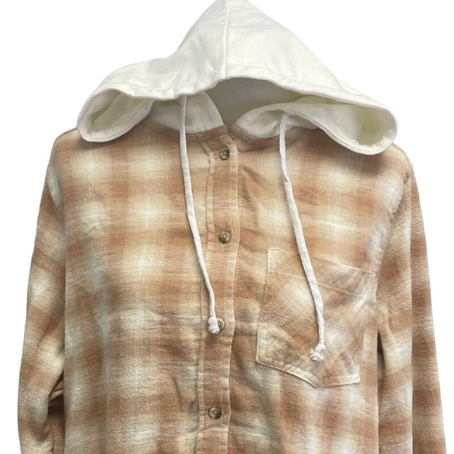 New Time and Tru Womens Medium Long Sleeve Plaid Flannel Cotton Blend Hoodie