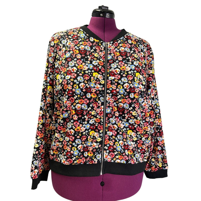 Shein Womens Plus Size 3X Long Sleeve Floral Full Zip Up Lightweight Jacket