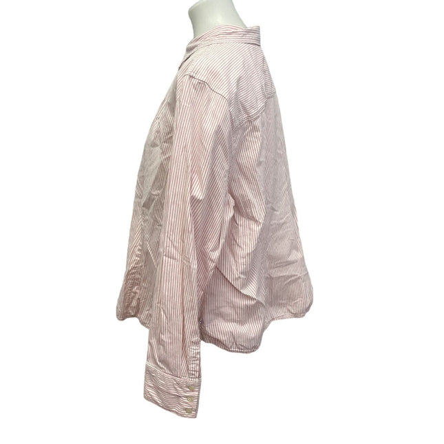 Izod Womens Plus Size 2X Long Sleeve Pink Stripe Button Down Collared Shirt