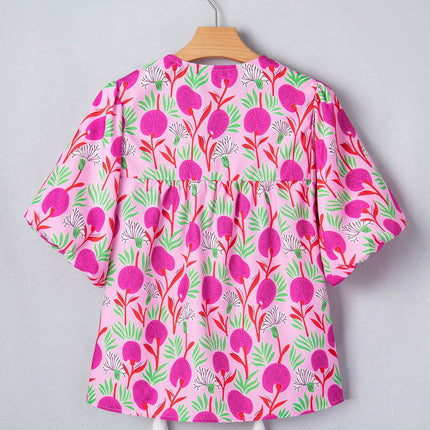 Jade Patchwork Tassel Tie Blouse