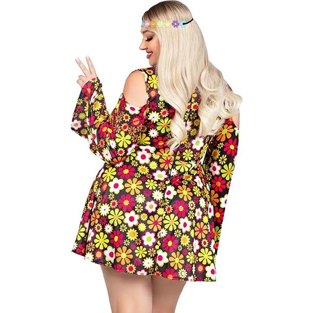Leg Avenue Womens Size 1/2XL 2 Pc Starflower Hippie Costume Dress and Headband