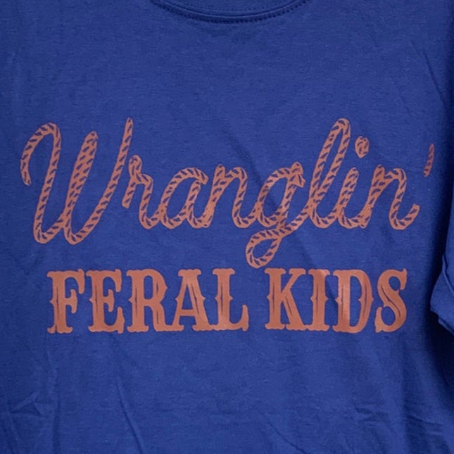 New Hand Printed Womens Large Wranglin Feral Kids Short Sleeve Tee Shirt