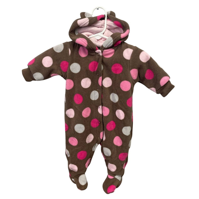 Carter's Baby Girls 3 Months Snap Up Warm Polka Dot Hooded One Piece w Ears