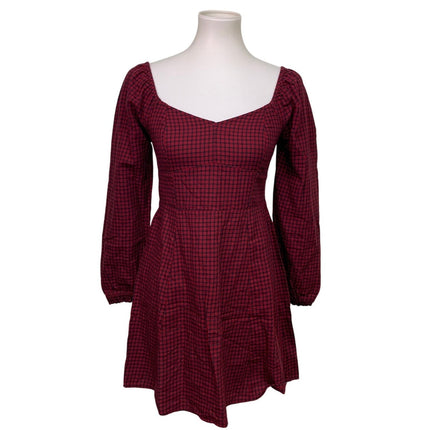New American Eagle Womens Small 100% Cotton Long Sleeve Plaid Dress