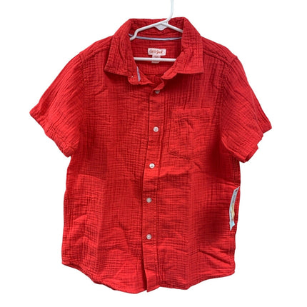 New Cat & Jack Boys XL Red Melon Short Sleeve 100% Cotton Button Up Shirt