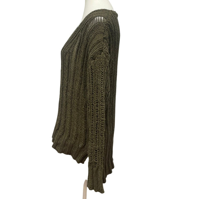 New Forever 21 Womens Large Long Sleeve Loose Knit Deep V Neck Pullover Sweater