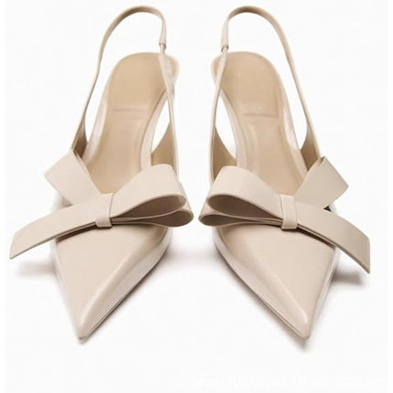Kluolandi Womens Size 7.5 Nude 3.5" Heel Bow Knot Pointed Closed Toe Shoes