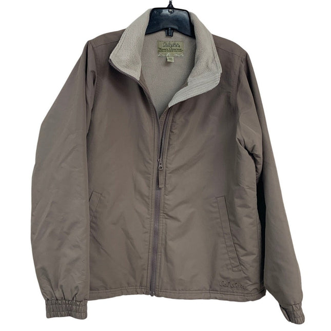 Cabelas Womens Medium Long Sleeve Brown Full Zip Outerwear Fleece Lined Jacket