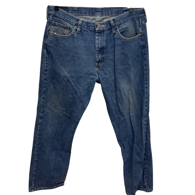 Wrangler Mens 36 X 32 100% Cotton Relaxed Fit Med Wash Denim Blue Jeans
