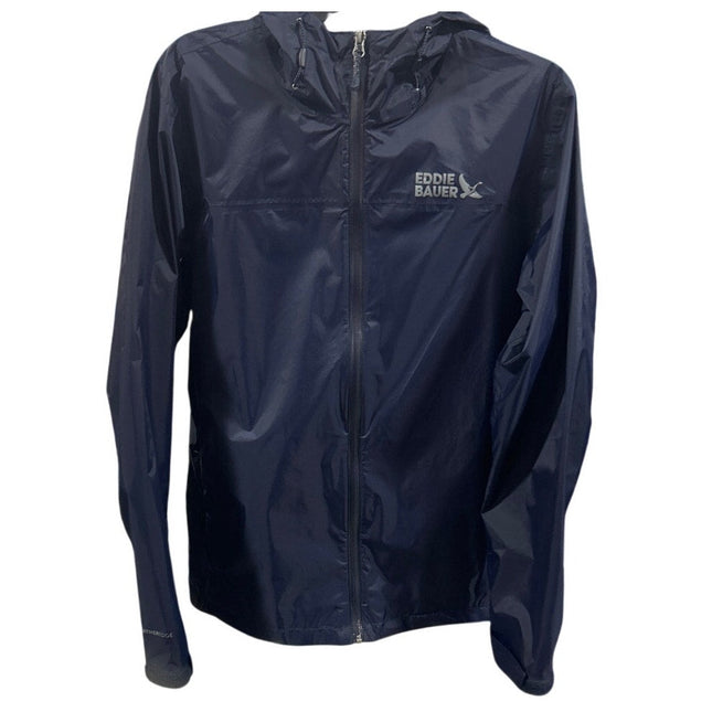 New Eddie Bauer Mens Medium Navy Blue Rippac Zip Up Weather Edge Pro Rain Jacket