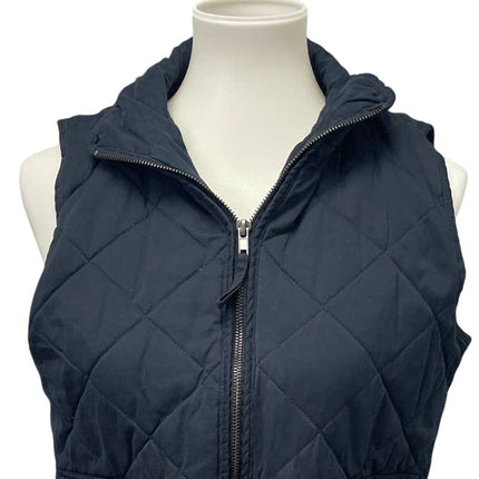 Thread & Supply Womens Medium Navy Blue Quilted Full Zip Sleeveless Collar Vest