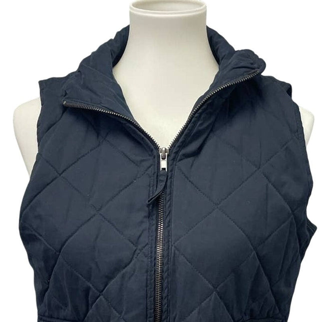 Thread & Supply Womens Medium Navy Blue Quilted Full Zip Sleeveless Collar Vest