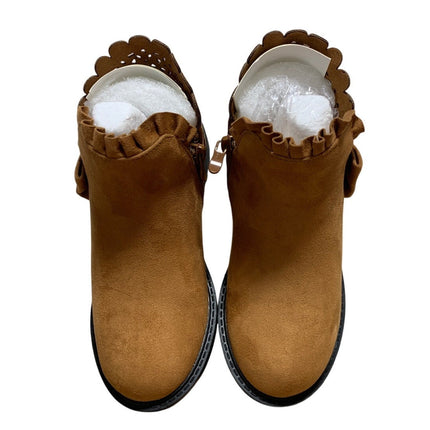 ZBY Little Girls Size 1 Light Brown Ankle Boots Round Closed Toe Size Zip Shoes