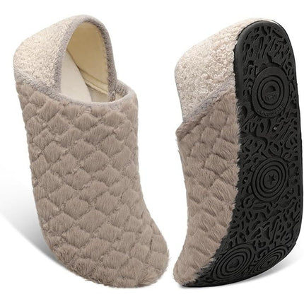 Fires Womens Size 7/8 Fuzzy Gray Slide On Rubber Sole Lightweight House Slippers