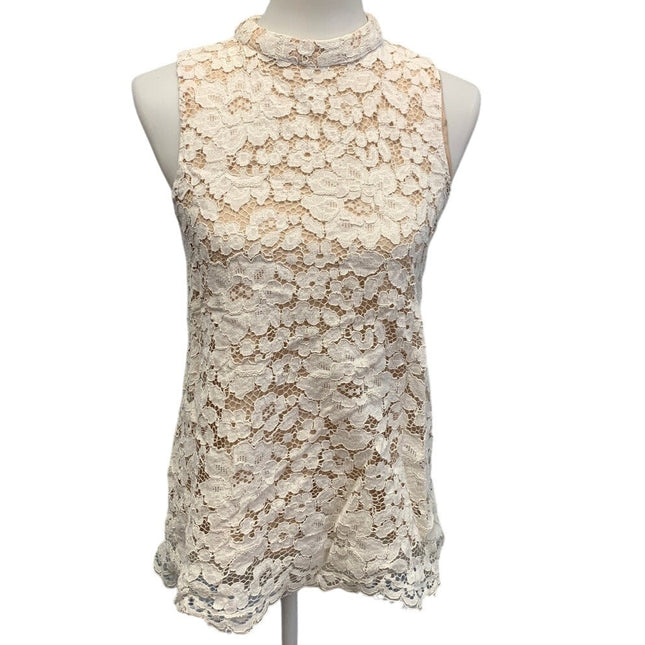 Rose + Olive Womens Medium Lace Lined Sleeveless High Collar Tank Top Blouse