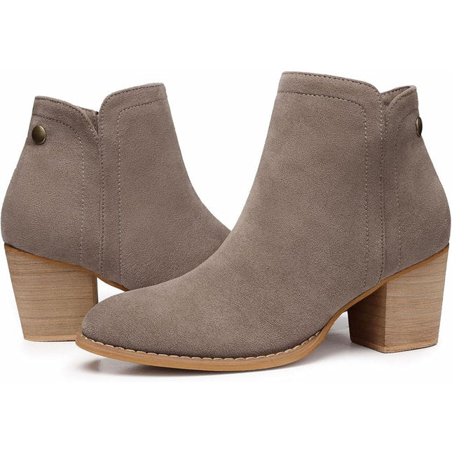 Shibever Womens Size 6 Tan Faux Suede Side Zip 2.5" Heel Ankle Boots Booties