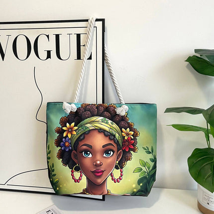 Classic Outdoor Canvas Tote Bag with Cartoon Print